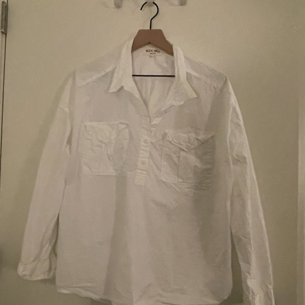 Alex Mill Utility Shirt White Long Sleeve Popover sz LG Oversized